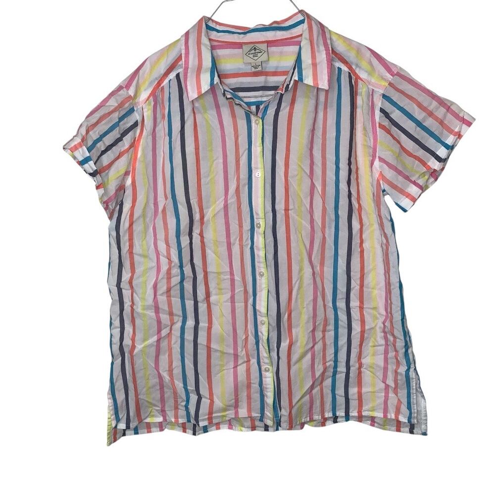 St. John’s Bay Multicolor Striped Button Front Shirt Women’s Size L Cotton